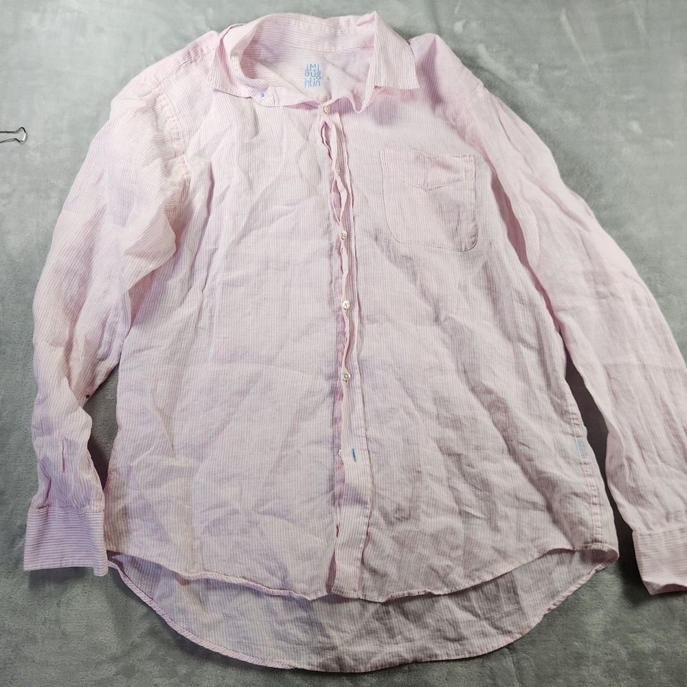 J. McLaughlin Mens L 100% Linen Pink Striped Long Sleeve Button Up Shirt